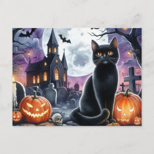 Joyeux Halloween Carte Postale Chat Noir Effrayant