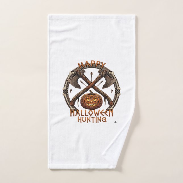 Joyeux Halloween Chasse Citrouille Haches Croisées (Serviette à main)