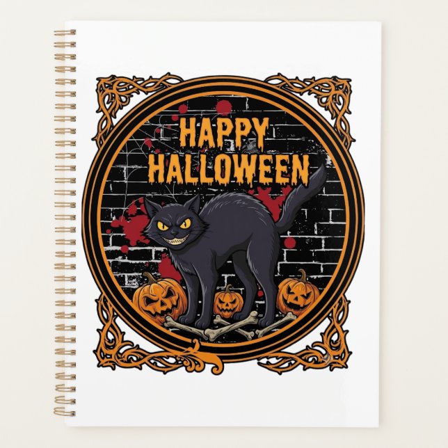 Joyeux Halloween Chat Noir Citrouilles Os_1 (Devant)