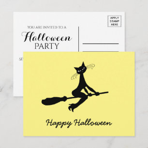 Joyeux Halloween, Chat Sur Invitation Broomstick