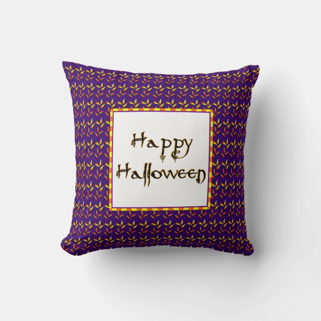 Joyeux Halloween Corn bonbon sur Coussin pourpre (Recto)