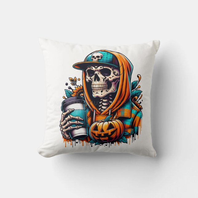 Joyeux Halloween - Coussin de lancer de squelette  (Recto)