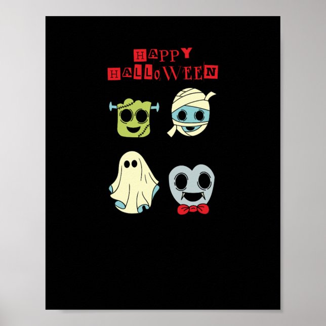 Joyeux Halloween Mignons Monstres Affiche murale n (Devant)