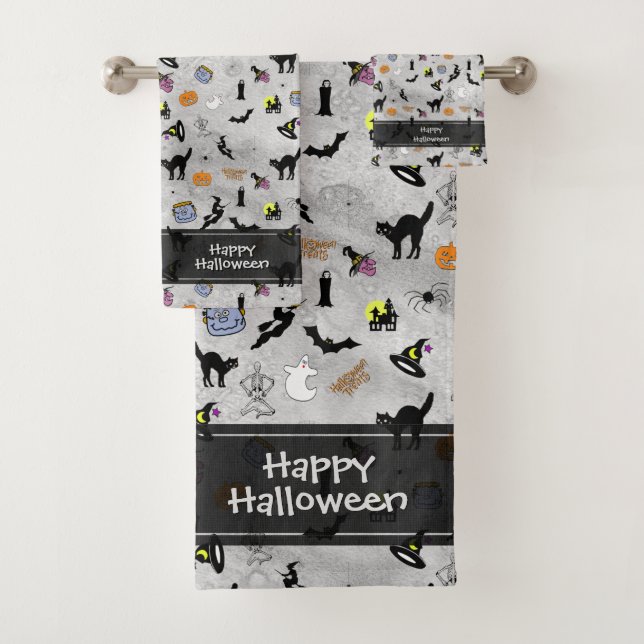 Joyeux Halloween Random Iconic Motif Grunge Gris (En situation)