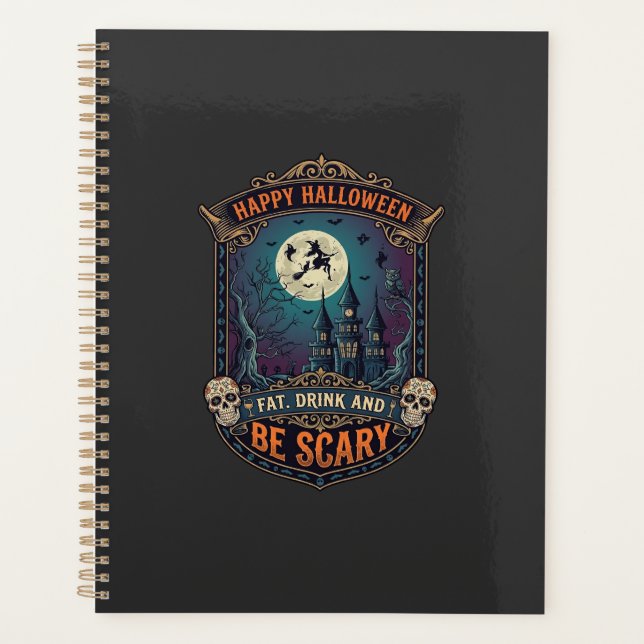 Joyeux Halloween Sorcière Château Crânes Gras Boir (Devant)