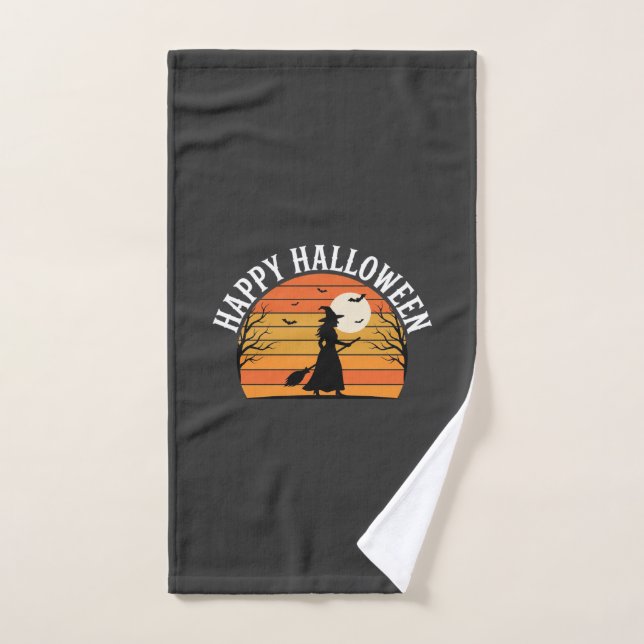 Joyeux Halloween Sorcière Coucher de soleil Design (Serviette à main)
