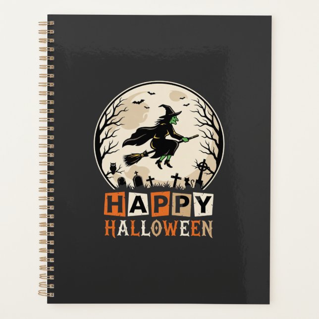 Joyeux Halloween Sorcière Lune Cimetière Conceptio (Devant)