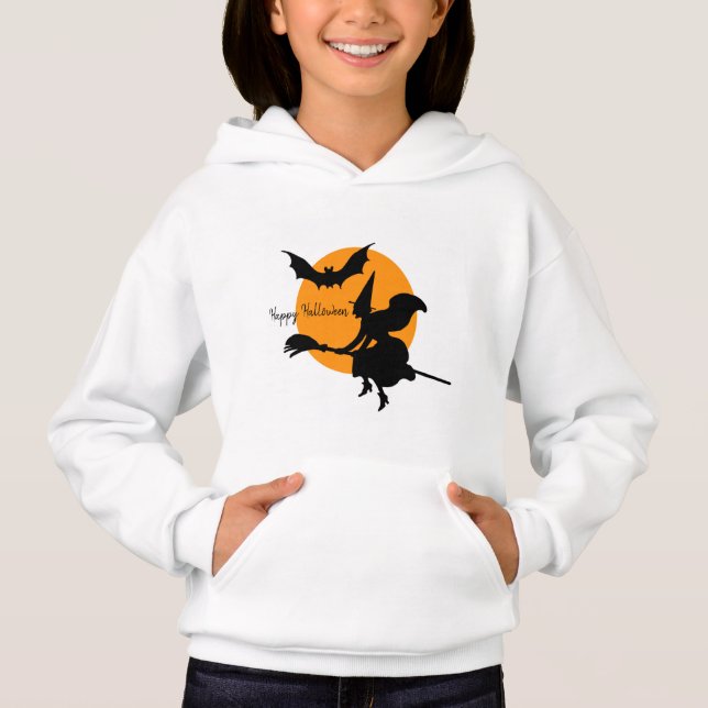 Joyeux Halloween volant sorcière et chauve-souris (Devant)