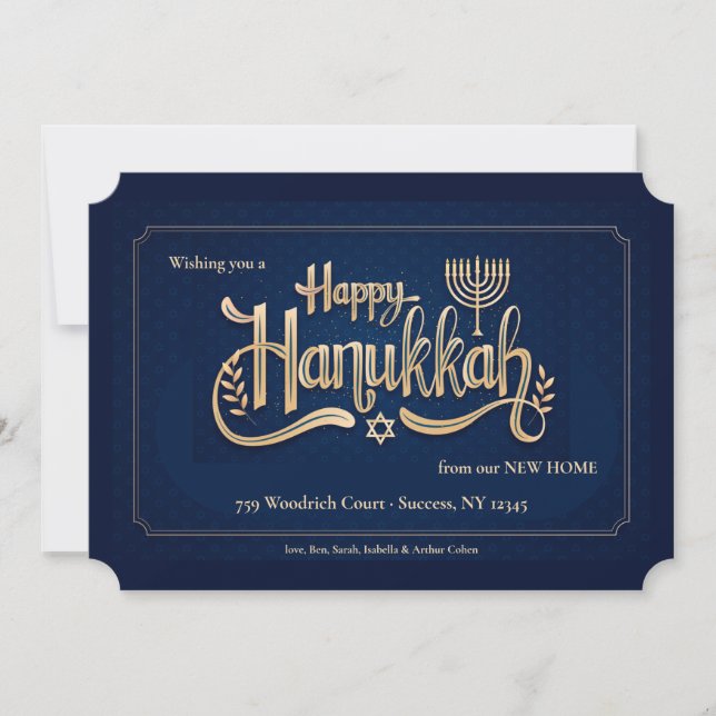 Joyeux Hanouka Carte Bleue et Or (Devant)