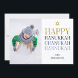 Joyeux Hanoukka Chanukah Carte photo de vacances<br><div class="desc">La conception simulée de feuille d'or Faux est incorporée dans cette conception. Personnalisez le texte personnalisé ci-dessus. Vous pouvez trouver d'autres éléments de coordination dans notre collection "Happy Hanoukka Chanukah".</div>