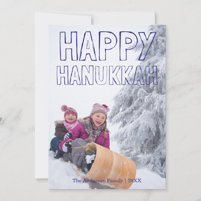 Joyeux Hanukkah Bloc Bleu - Carte de Hanukkah (Devant)