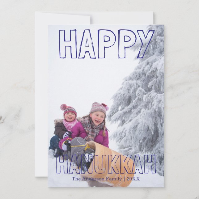 Joyeux Hanukkah Bloc Bleu - Carte de Hanukkah (Devant)