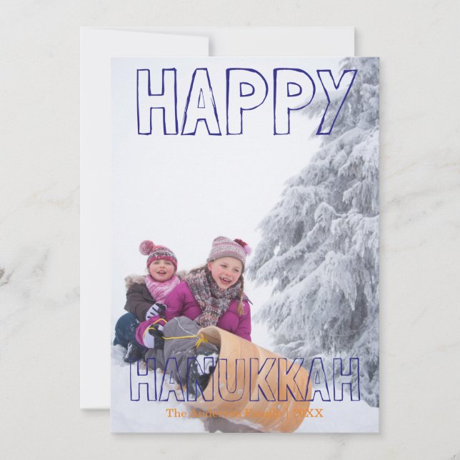Joyeux Hanukkah Bloc Bleu - Carte de Hanukkah (Devant)