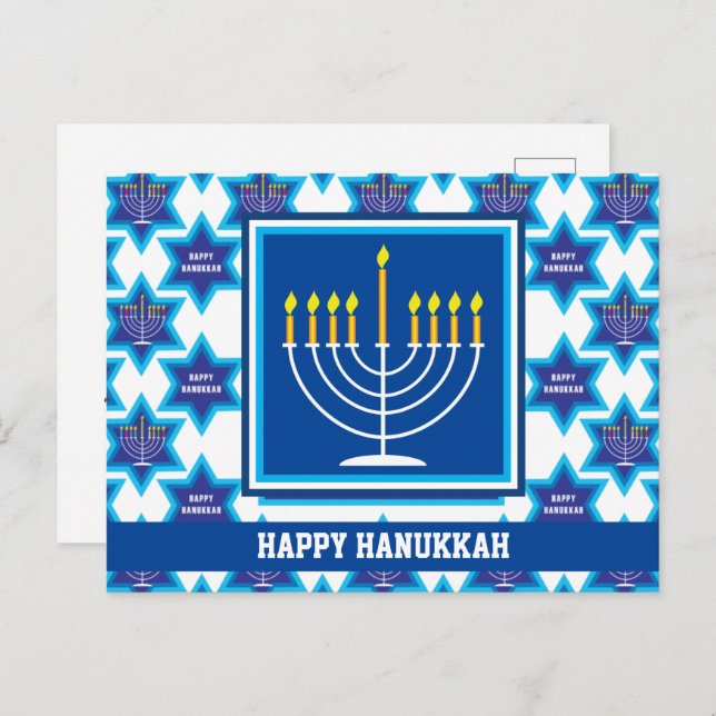 🕎 Joyeux Hanukkah, Menorah, Carte postale personn (Devant / Derrière)