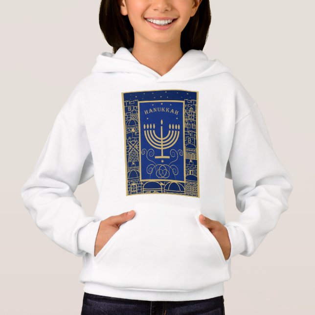 Joyeux Hanukkah Menorah dorée Fête juive (Devant)