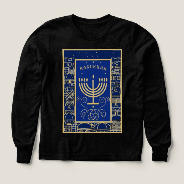 Joyeux Hanukkah Menorah en or Fête juive (Motif recto)