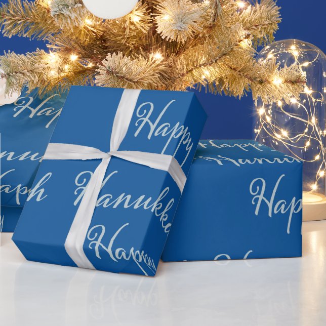 Joyeux Hanukkah papier cadeau argent tekhelet bleu (Vacances)