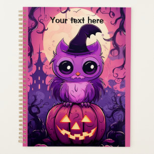 Joyeux hibloween hibou pourpre et citrouille