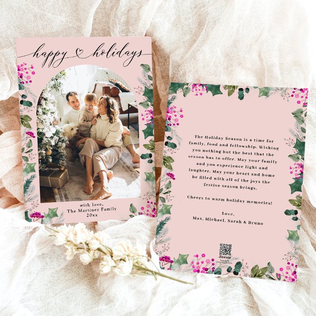 Joyeux hiver rose pâle Carte photo de vacances (Créateur téléchargé)