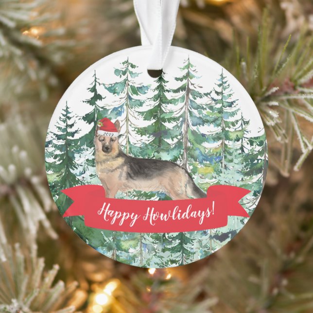 Joyeux Howlidays Allemand Berger Chien Noël (Arbre)