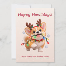 Joyeux Howlidays Carte de Noël Chien Corgi Mignon