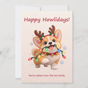 Joyeux Howlidays Carte de Noël Chien Corgi Mignon