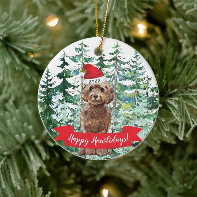 Joyeux Howlidays Chien Cockapoo Brun Ornement de N (Arbre)