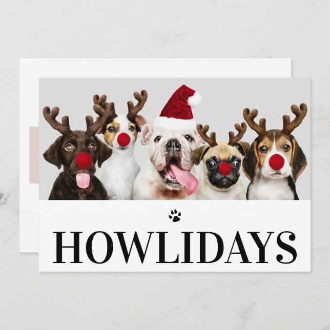 Joyeux Howlidays Chien Noël 5 Carte photo (Devant / Derrière)