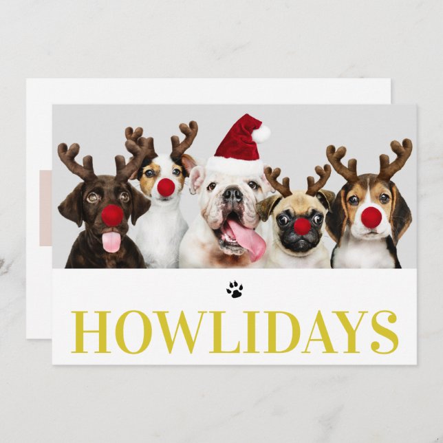 Joyeux Howlidays Chien Noël 5 Carte photo (Devant / Derrière)