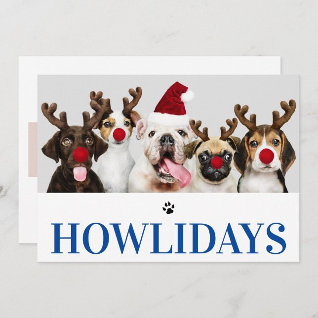 Joyeux Howlidays Chien Noël 5 Carte photo (Devant / Derrière)