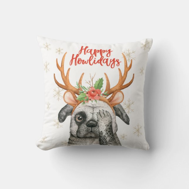 Joyeux Howlidays coussin de chien de Noël (Recto)