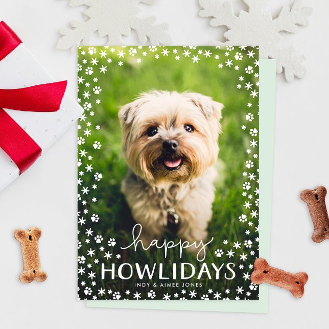 Joyeux Howlidays Pet Lover Carte photo de vacances (funny humor happy howlidays Christmas holiday photo cards for dog people with paw prints)
