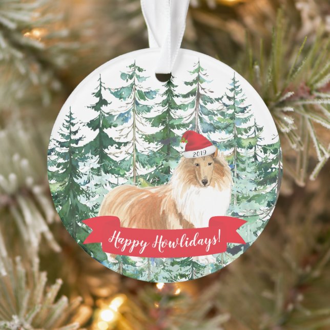 Joyeux Howlidays Rough Collie Chien de Noël (Arbre)