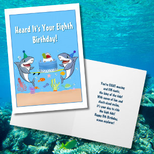 Joyeux huitième anniversaire Requins avec carte gâ