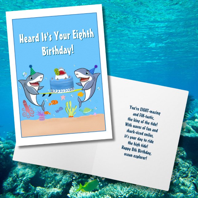 Joyeux huitième anniversaire Requins avec carte gâ (Créateur téléchargé)
