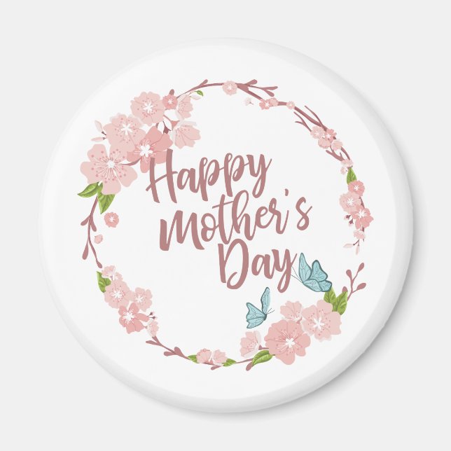 Joyeux Joyeux Fête des Mères Fleur Wreath | Magnet (Devant)