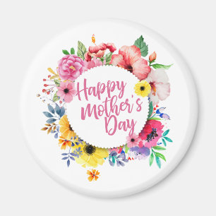 Joyeux Joyeux Fête des Mères Fleur Wreath   Magnet
