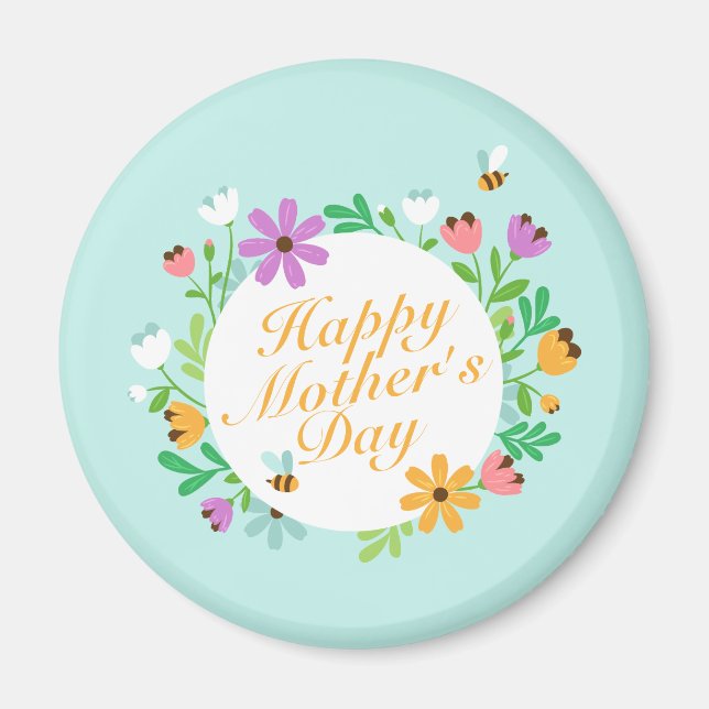 Joyeux Joyeux Fête des Mères Fleur Wreath | Magnet (Devant)