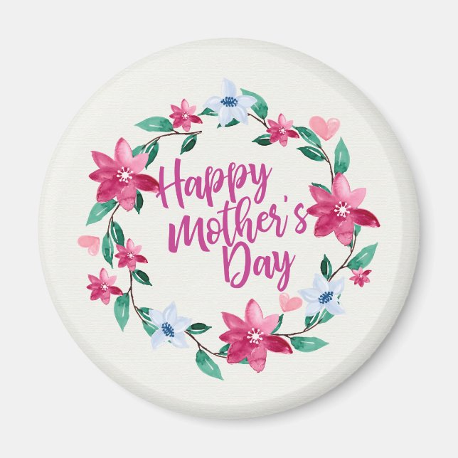 Joyeux Joyeux Fête des Mères Fleur Wreath | Magnet (Devant)