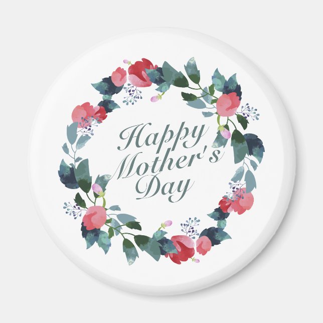 Joyeux Joyeux Fête des Mères Fleur Wreath | Magnet (Devant)