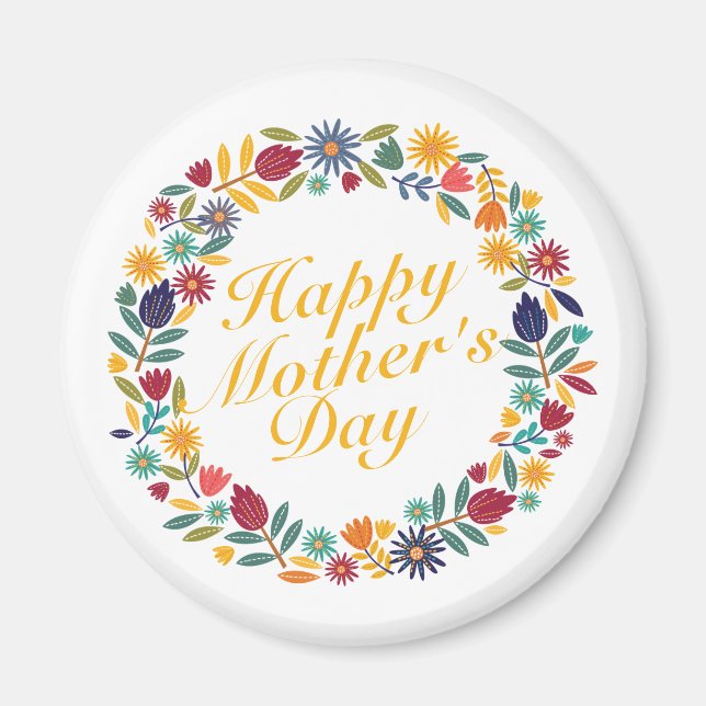 Joyeux Joyeux Fête des Mères Fleur Wreath | Magnet (Devant)