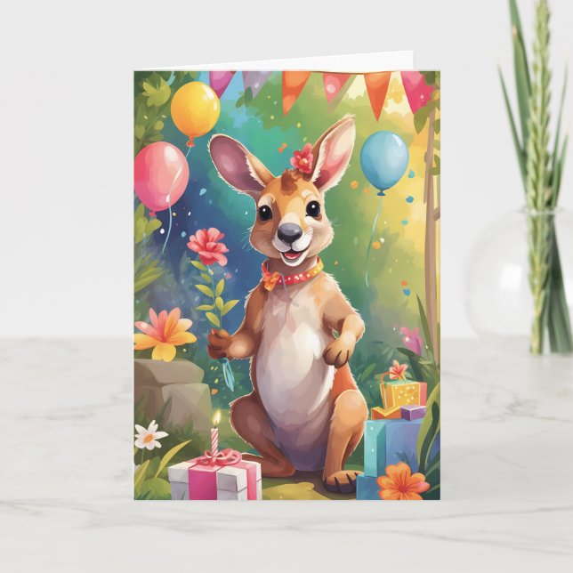 Joyeux kangourou souriant et célébrant | Carte (Devant)