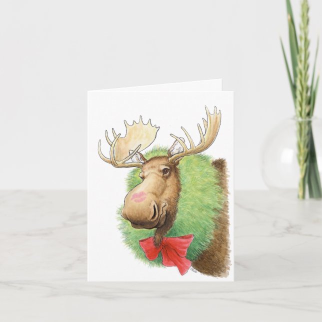 Joyeux Kissmoose ! Carte de Noël d'orignal (Devant)