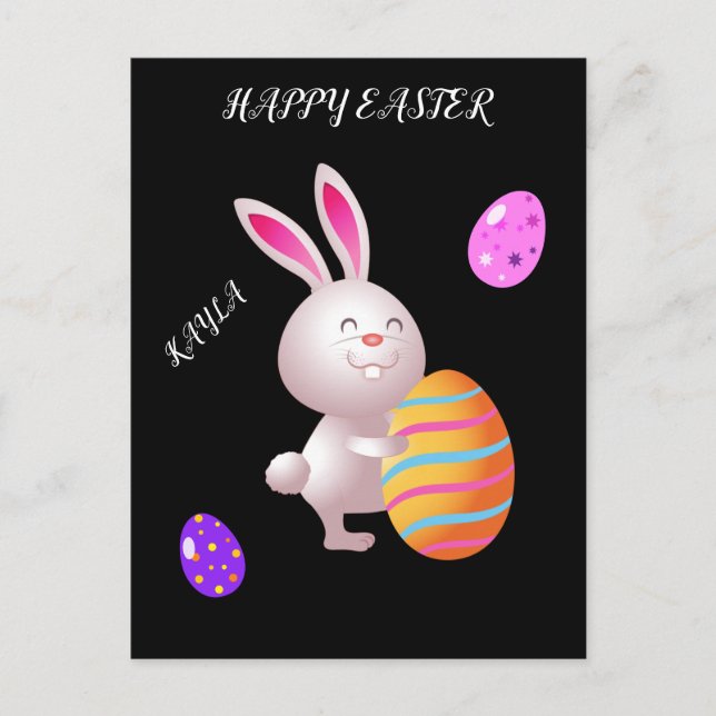 Joyeux lapin de Pâques et carte postale aux oeufs  (Devant)