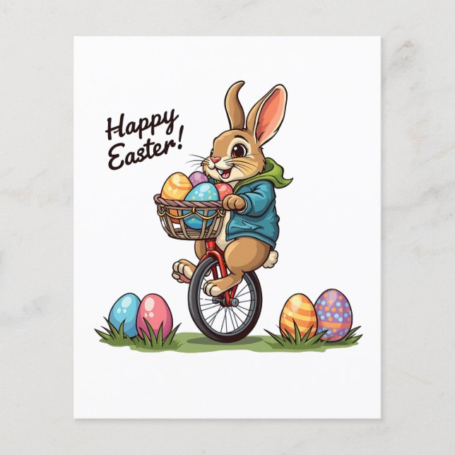 Joyeux lapin de Pâques sur un monocycle avec panie (Devant)