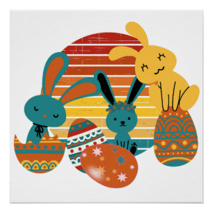 Joyeux lapin, Oeuf de Pâques, Poster mignon