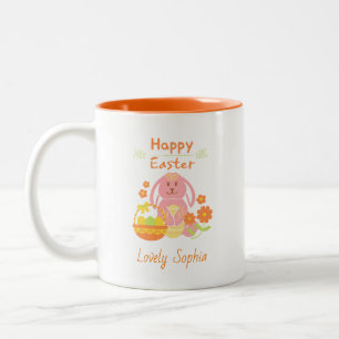 Joyeux lapin rose de Pâques Mug à deux tons