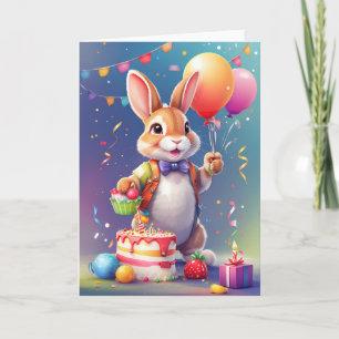 Joyeux lapin souriant tenant des ballons ! Carte