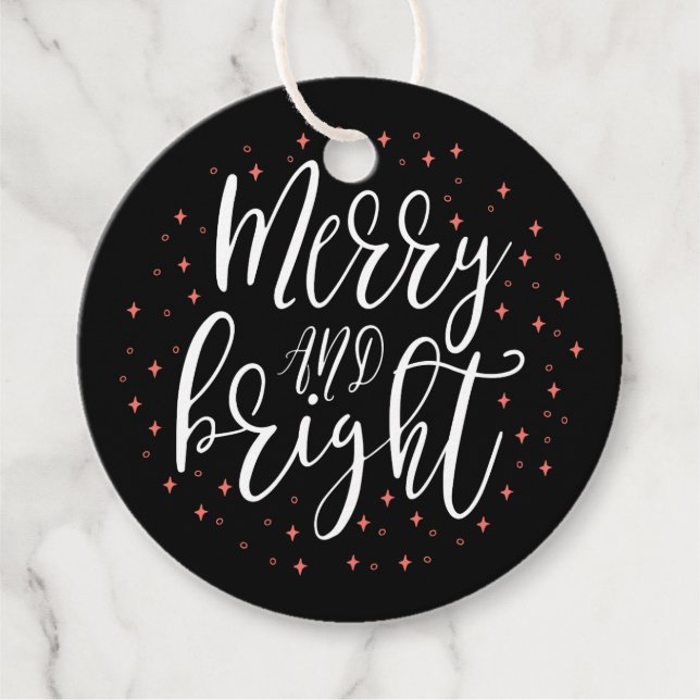 Joyeux & Lumineux | Étiquette de Cadeau de Noël Co (Devant)