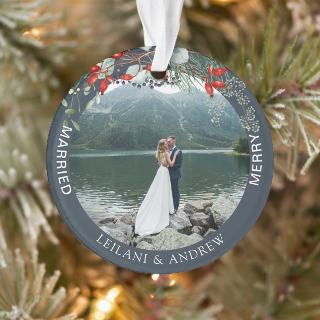 Joyeux Mariage de Verdure Photo Bleu Premier Noël (Arbre)